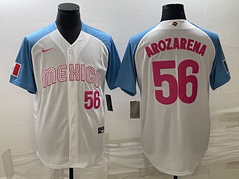 Men 2023 World Cub Mexico #56 Arozarena White blue Nike MLB Jersey12->more jerseys->MLB Jersey